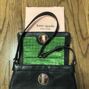 Kate Spade Black Hobo Embossed Shoulder Bag with Kate Spade Pink Drawstring Bag